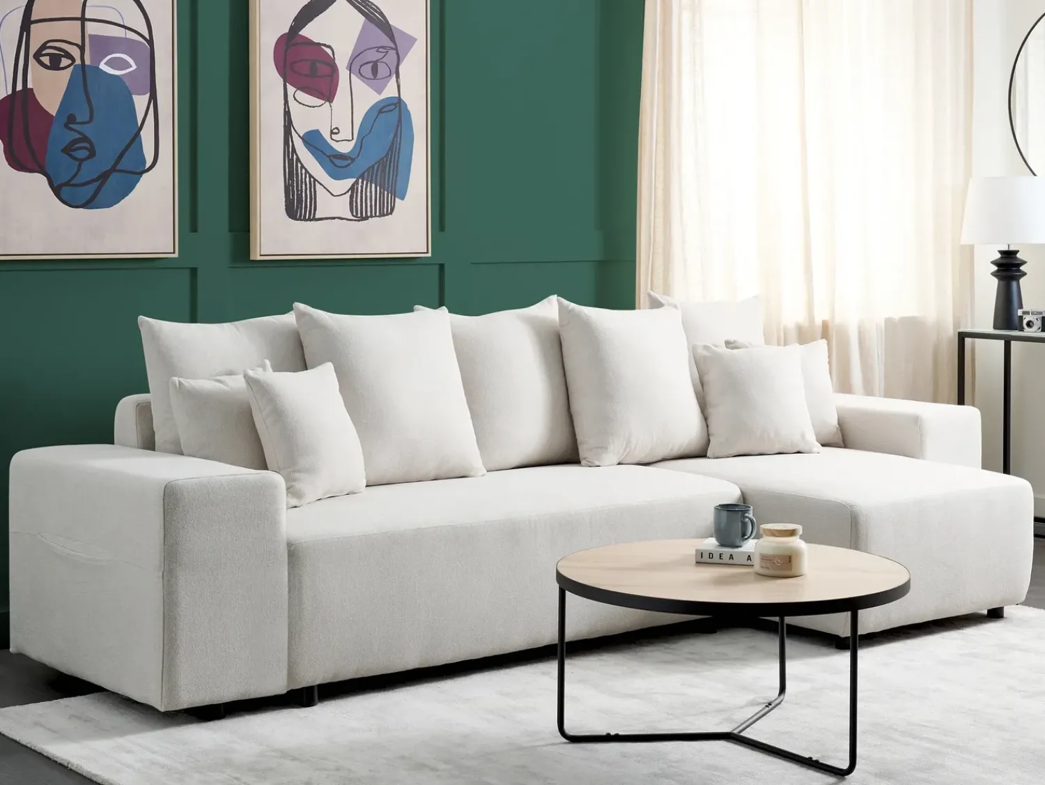 Best Beliani Divano letto angolare 3 posti LUSPA Tessuto Beige chiaro con contenitore Beige Nero