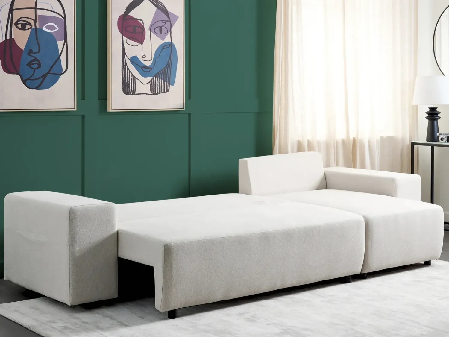 Best Beliani Divano letto angolare 3 posti LUSPA Tessuto Beige chiaro con contenitore Beige Nero