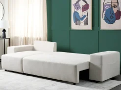 Online Beliani Divano letto angolare 3 posti LUSPA Tessuto Beige chiaro con contenitore Beige Nero