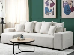 Online Beliani Divano letto angolare 3 posti LUSPA Tessuto Beige chiaro con contenitore Beige Nero