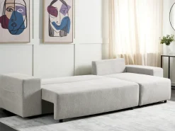 Clearance Beliani Divano letto angolare 3 posti LUSPA Tessuto Grigio chiaro con contenitore Grigio Nero