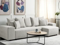 Clearance Beliani Divano letto angolare 3 posti LUSPA Tessuto Grigio chiaro con contenitore Grigio Nero