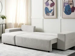 Outlet Beliani Divano letto angolare 3 posti LUSPA Tessuto Grigio chiaro con contenitore Grigio Nero