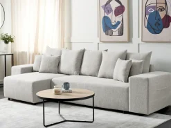Outlet Beliani Divano letto angolare 3 posti LUSPA Tessuto Grigio chiaro con contenitore Grigio Nero