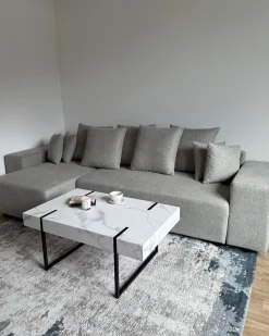 Outlet Beliani Divano letto angolare 3 posti LUSPA Tessuto Grigio chiaro con contenitore Grigio Nero