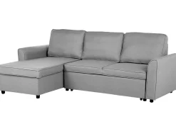 Sale Beliani Divano letto angolare 3 posti NESNA Tessuto Grigio chiaro con contenitore Marrone Grigio