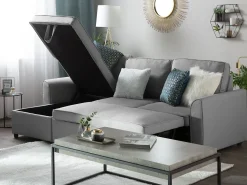 Sale Beliani Divano letto angolare 3 posti NESNA Tessuto Grigio chiaro con contenitore Marrone Grigio
