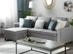 Sale Beliani Divano letto angolare 3 posti NESNA Tessuto Grigio chiaro con contenitore Marrone Grigio