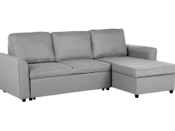 Hot Beliani Divano letto angolare 3 posti NESNA Tessuto chiaro con contenitore Grigio