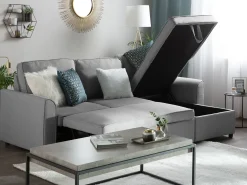 Hot Beliani Divano letto angolare 3 posti NESNA Tessuto chiaro con contenitore Grigio