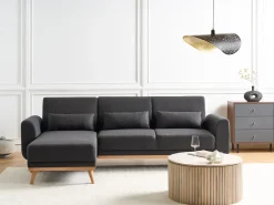 Outlet Beliani Divano letto angolare 3 posti OLLSTA Tessuto Nero Marrone Nero