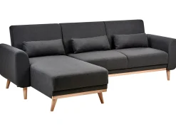 Outlet Beliani Divano letto angolare 3 posti OLLSTA Tessuto Nero Marrone Nero