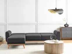 Outlet Beliani Divano letto angolare 3 posti OLLSTA Tessuto Nero Marrone Nero