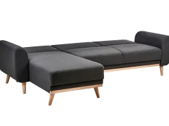 Outlet Beliani Divano letto angolare 3 posti OLLSTA Tessuto Nero Marrone Nero
