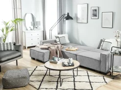New Beliani Divano letto angolare 3 posti ROMEDAL Tessuto Grigio chiaro Grigio Nero