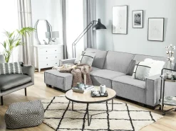 New Beliani Divano letto angolare 3 posti ROMEDAL Tessuto Grigio chiaro Grigio Nero