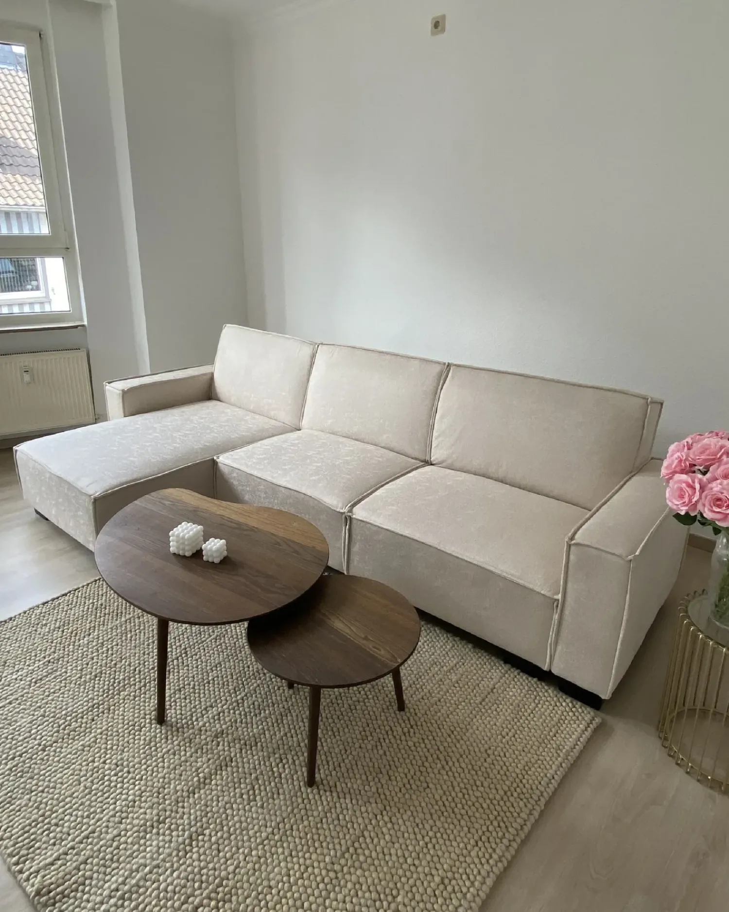 Sale Beliani Divano letto angolare 3 posti ROMEDAL Tessuto Beige Beige Nero
