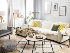 Sale Beliani Divano letto angolare 3 posti ROMEDAL Tessuto Beige Beige Nero