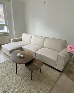 New Beliani Divano letto angolare 3 posti ROMEDAL Tessuto Beige Beige Nero