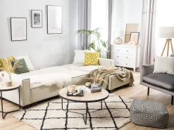 New Beliani Divano letto angolare 3 posti ROMEDAL Tessuto Beige Beige Nero