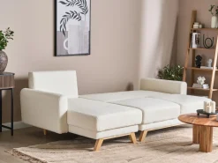 Outlet Beliani Divano letto angolare 3 posti SIRO Bouclé Bianco sporco con contenitore Lato destro Bianco Marrone