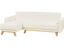 Outlet Beliani Divano letto angolare 3 posti SIRO Bouclé Bianco sporco con contenitore Lato destro Bianco Marrone