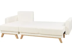 Outlet Beliani Divano letto angolare 3 posti SIRO Bouclé Bianco sporco con contenitore Lato destro Bianco Marrone
