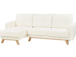 Outlet Beliani Divano letto angolare 3 posti SIRO Bouclé Bianco sporco con contenitore Lato destro Bianco Marrone