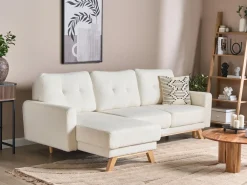 Outlet Beliani Divano letto angolare 3 posti SIRO Bouclé Bianco sporco con contenitore Lato destro Bianco Marrone