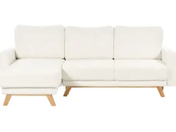 Outlet Beliani Divano letto angolare 3 posti SIRO Bouclé Bianco sporco con contenitore Lato destro Bianco Marrone