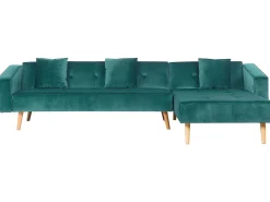 Sale Beliani Divano letto angolare 4 posti VADSO Velluto Verde smeraldo Lato Sinistro Marrone Verde