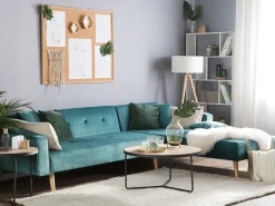 Sale Beliani Divano letto angolare 4 posti VADSO Velluto Verde smeraldo Lato Sinistro Marrone Verde