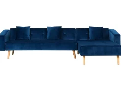 Beliani Divano letto angolare 4 posti VADSO Velluto Blu marino Lato Sinistro Marrone Blu