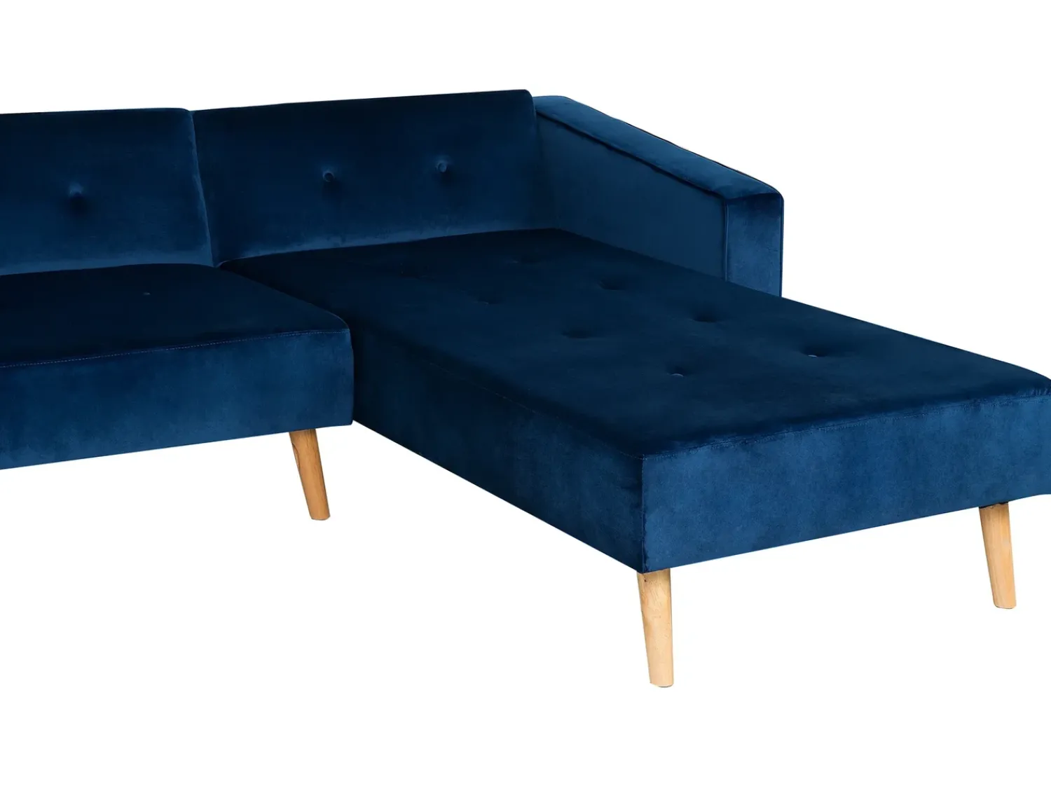 Beliani Divano letto angolare 4 posti VADSO Velluto Blu marino Lato Sinistro Marrone Blu