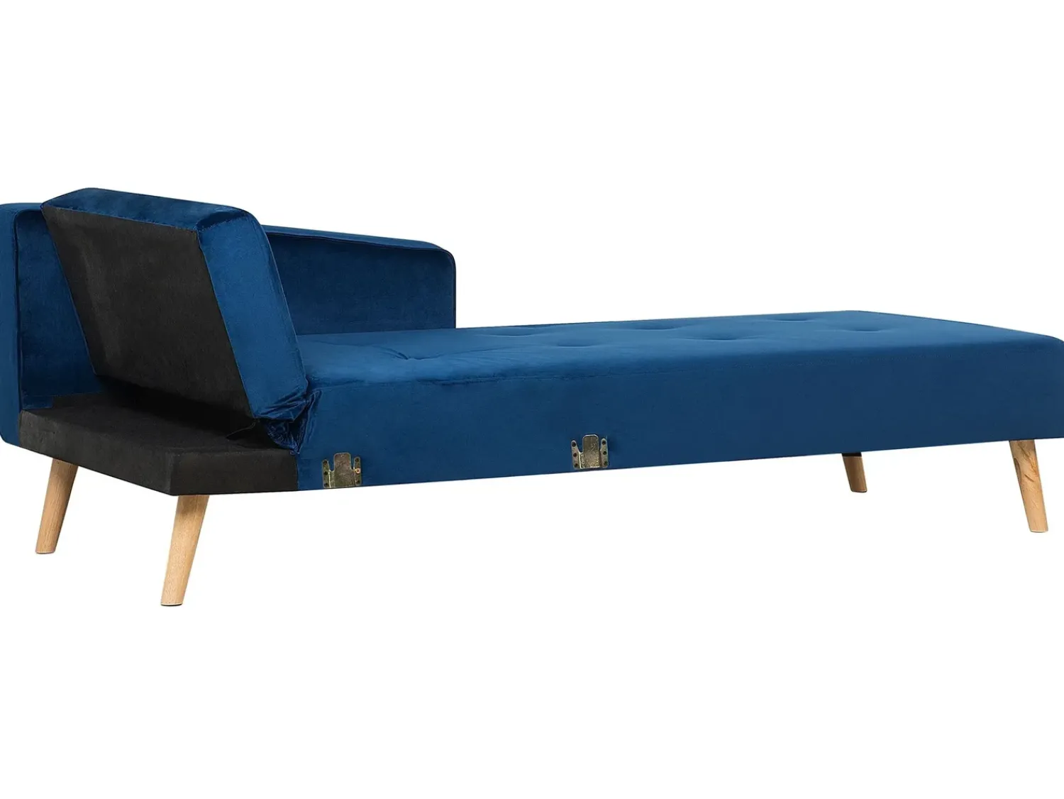 Beliani Divano letto angolare 4 posti VADSO Velluto Blu marino Lato Sinistro Marrone Blu