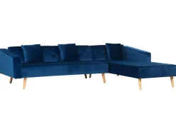 Beliani Divano letto angolare 4 posti VADSO Velluto Blu marino Lato Sinistro Marrone Blu
