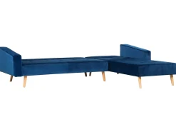 Beliani Divano letto angolare 4 posti VADSO Velluto Blu marino Lato Sinistro Marrone Blu