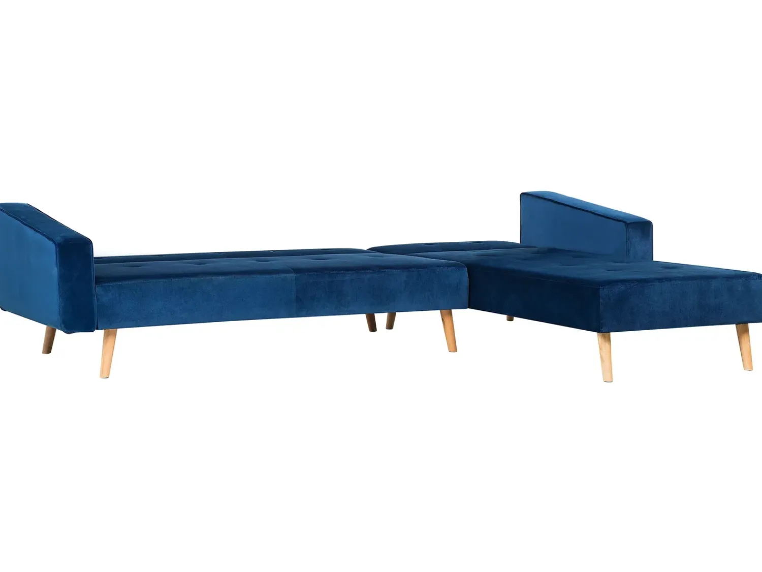 Beliani Divano letto angolare 4 posti VADSO Velluto Blu marino Lato Sinistro Marrone Blu