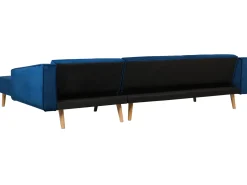 Beliani Divano letto angolare 4 posti VADSO Velluto Blu marino Lato Sinistro Marrone Blu