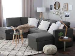 Sale Beliani Divano letto a U 5 posti KARRABO Tessuto scuro con contenitore Grigio
