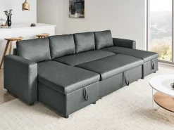 Clearance Beliani Divano letto a U 5 posti SOMMEN Tessuto Grigio scuro con contenitore Marrone Grigio