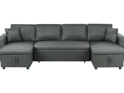 Clearance Beliani Divano letto a U 5 posti SOMMEN Tessuto Grigio scuro con contenitore Marrone Grigio