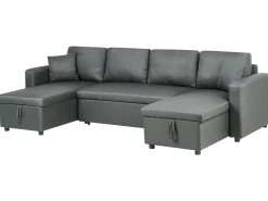 Clearance Beliani Divano letto a U 5 posti SOMMEN Tessuto Grigio scuro con contenitore Marrone Grigio