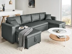Clearance Beliani Divano letto a U 5 posti SOMMEN Tessuto Grigio scuro con contenitore Marrone Grigio