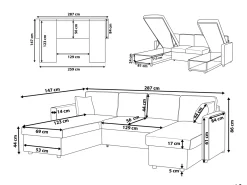 Clearance Beliani Divano letto a U 5 posti SOMMEN Tessuto Beige chiaro con contenitore Beige Marrone