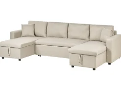 Clearance Beliani Divano letto a U 5 posti SOMMEN Tessuto Beige chiaro con contenitore Beige Marrone