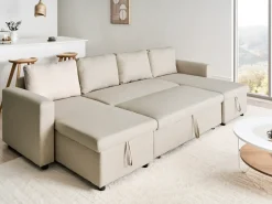 Clearance Beliani Divano letto a U 5 posti SOMMEN Tessuto Beige chiaro con contenitore Beige Marrone