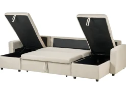 Clearance Beliani Divano letto a U 5 posti SOMMEN Tessuto Beige chiaro con contenitore Beige Marrone