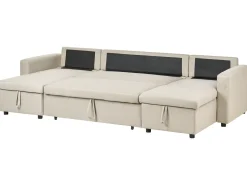 Clearance Beliani Divano letto a U 5 posti SOMMEN Tessuto Beige chiaro con contenitore Beige Marrone