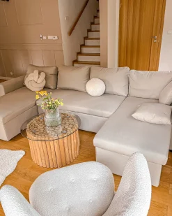 Clearance Beliani Divano letto a U 5 posti SOMMEN Tessuto Beige chiaro con contenitore Beige Marrone